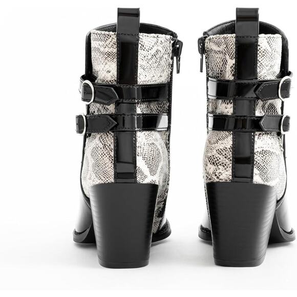 NEWomens Pointed Toe Ankle Boots Two Buckle Straps Fashion Dating Dress 3 Inch - Picture 3 of 4